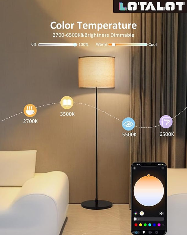 Led Floor Lamp for Living Room: Modern Standing Tall Floor Lamp for Bedroom - Smart APP Control - RGB Light 12 Colors with Decorative Lampshade - LeafyLoom