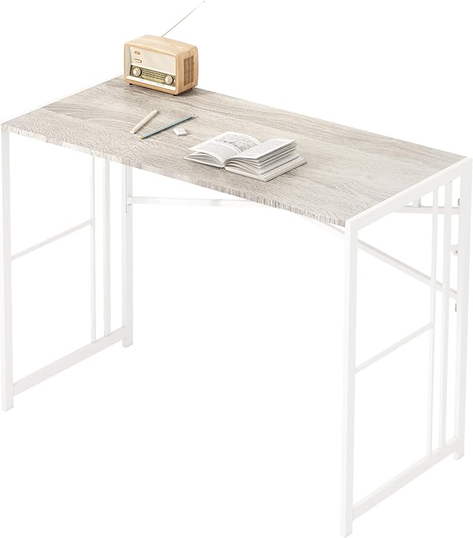 EMODA Folding Computer Desk 40 inch, No Assembly Needed Home Office Table Study Writing Gaming Desk, Beige - LeafyLoom