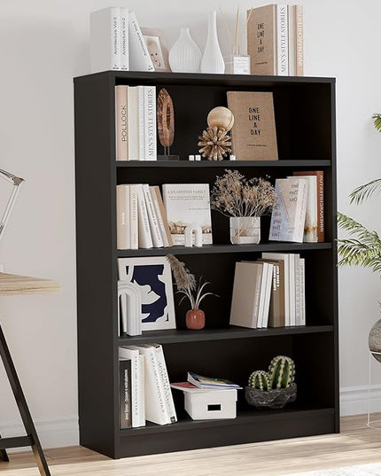 Farini 4 Shelf boockase Display Bookcase Freestanding Wooden Bookshelves for Home Office Living Room,48 Inch Height,Black - LeafyLoom