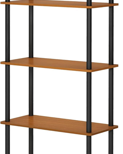 Furinno Turn-N-Tube 5-Tier Multipurpose Shelf / Display Rack / Storage Shelf / Bookshelf, Round Tubes, Light Cherry/Black - LeafyLoom