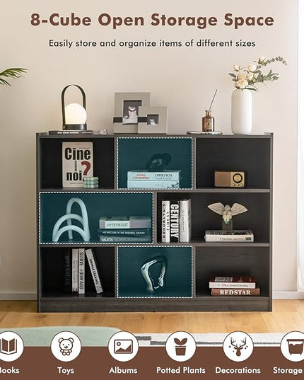 Giantex Wood 8 Cube Bookcase, Open Freestanding 3-Tier Bookshelf, Multipurpose Display Shelf for Living Room, Bedroom, Children's Playroom, Reading Room - LeafyLoom