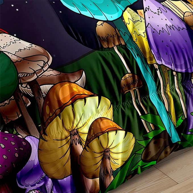 Mushroom Bedding Set Full Girls Ultra Soft Full Size Comforter Set for Boys Cute Cartoon Mushroom Comforter Set for Kids Teens Colorful Mushroom Microfiber Quilt for All Season 3Pcs with Pillowcases - LeafyLoom