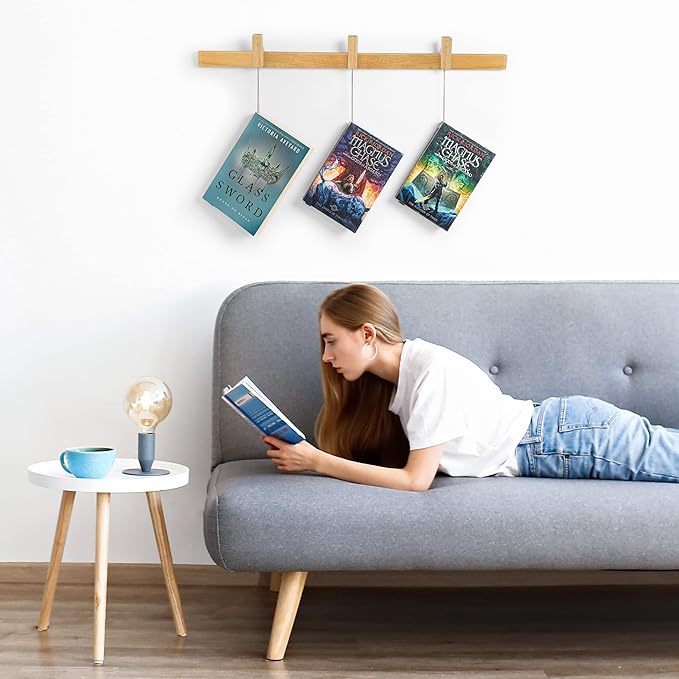 Floating Wall Bookshelf - Wall Mounted Book Organizer with Included Bookmarks - Hardwood Hanging Bookshelf for Bedroom, Living Room, or Kitchen - A Thoughtful Gift for Book Lovers (Natural) - LeafyLoom