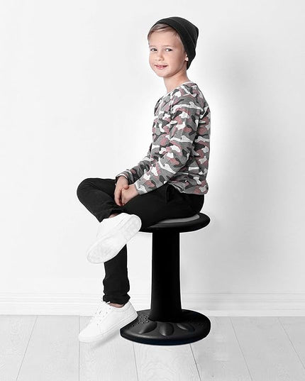 Studico ActiveChairs Kids Wobble Chair, Flexible Elementary Classroom Seating, Improves Focus, Posture and Helps ADHD/ADD, Sensory Chair, Active Fidget Chairs, Pre-Teen 17.75" Stool, Ages 7-12, Black - LeafyLoom