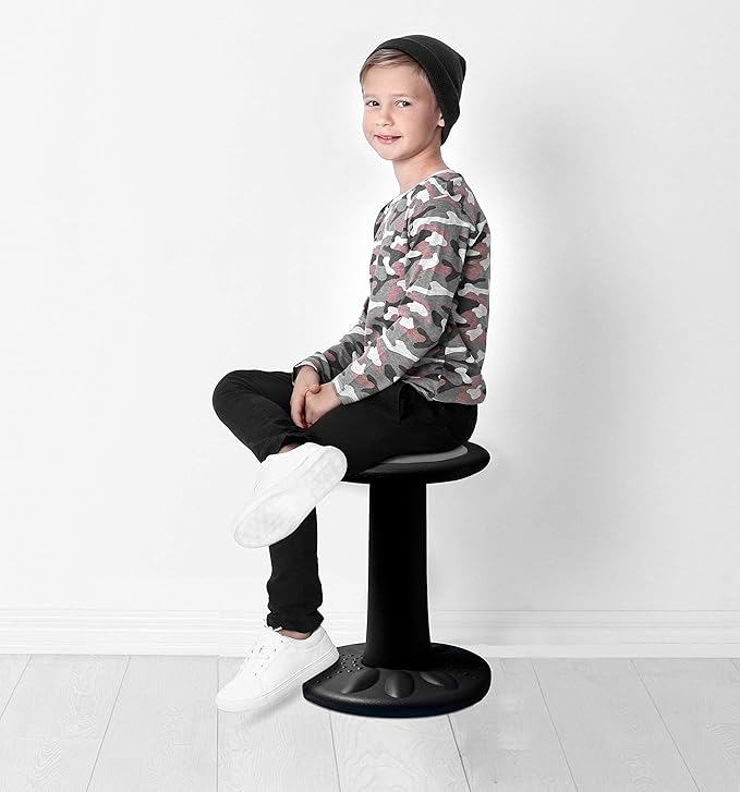 Studico ActiveChairs Kids Wobble Chair, Flexible Elementary Classroom Seating, Improves Focus, Posture and Helps ADHD/ADD, Sensory Chair, Active Fidget Chairs, Pre-Teen 17.75" Stool, Ages 7-12, Black - LeafyLoom