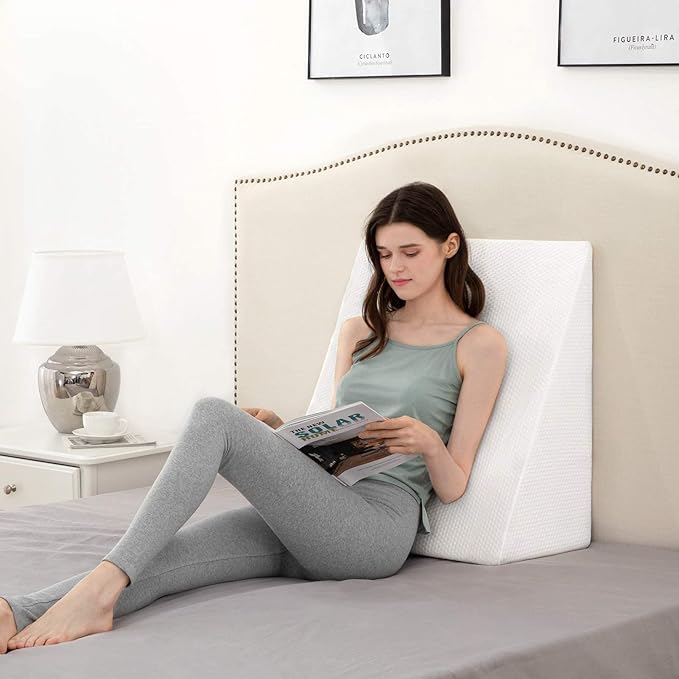 Bed Wedge Pillows Leg Elevation Reading Pillow & Back Support Wedge Pillow - for Back and Legs Support, Back Pain, Leg Pain, Pregnancy, Neck and Shoulder Joint Pain, Sleeping (White, 12" x 24" x 24") - LeafyLoom