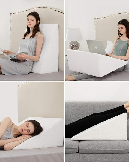 Bed Wedge Pillows Leg Elevation Reading Pillow & Back Support Wedge Pillow - for Back and Legs Support, Back Pain, Leg Pain, Pregnancy, Neck and Shoulder Joint Pain, Sleeping (White, 7" x 24" x 24") - LeafyLoom