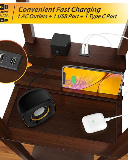3-in-1 Shelf Floor Lamp with 1 USB Ports & 1 Type C Port & 1 Power Outlet, 3-Tiered Shelf Lamp, Modern Standing Light for Bedroom & Living Room, Shelf & Storage Floor Lamp Combination, Brown - LeafyLoom