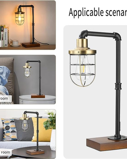 CONCA steampunk table lamp, industrial table lamp,E26 Base Rustic Edison Lighting, cage shade table lamp (B-Black+Bronze) - LeafyLoom