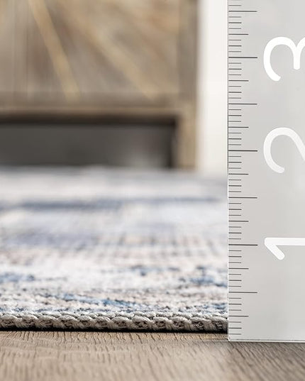 nuLOOM Dania Machine Washable Medallion Ultra Thin Area Rug, 9' x 12', Navy - LeafyLoom