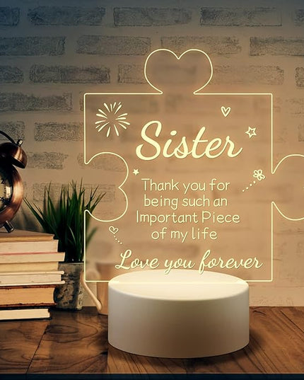 Puzzle Night Light Gift for Sister, Night Lamp with Plastic Base, Gifts On Birthday Christmas Day for Sister - LeafyLoom