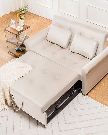 COMHOMA 55" Sleeper Sofa Bed, 3-in-1 Pull Out Couch with Adjustable Backrest and Pillows, Convertible Sleeper Couch for Living Room and Office (White) - LeafyLoom