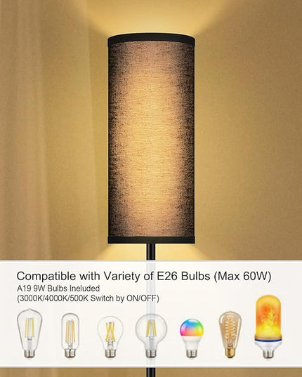 BoostArea Floor Lamps for Living Room, Dimmable floor lamp with 3 Color Temperatures Bulb, Black LED Floor Lamp, Modern Standing Lamp for Bedroom/Office/Study/Farmhouse(9W LED Bulb, Black Linen Shade) - LeafyLoom