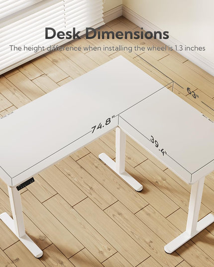 Claiks L Shaped Standing Desk Adjustable Height, Dual Motor Electric Corner Standing Desk, 63x55 inch Sit Stand up Desk with Splice Board, White LeafyLoom