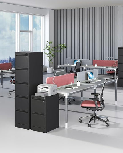 5 Drawer Vertical File Cabinet with Lock, File Cabinet for Home Office, Locking File Cabinet Hanging Files for A4/ Legal/Letter(Require Assembly, Black) - LeafyLoom