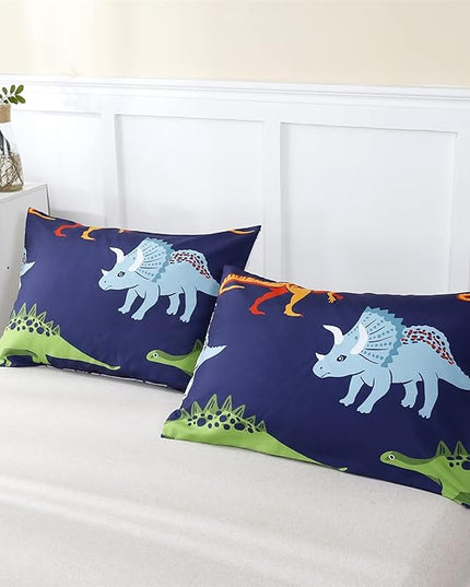 RYNGHIPY Cartoon Dinosaur Comforter Set, Dark Blue Dinosaur Kids Bedding Set for Boys, Dinosaurs Print Comforter Sets for Kids/Toddlers/Teens (Dinosaur,Twin) - LeafyLoom