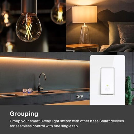 Kasa Smart 3 Way Switch HS210, Needs Neutral Wire, 2.4GHz Wi-Fi Light Switch works with Alexa and Google Home, UL Certified, No Hub Required , white KasaSmartbyTP-Link