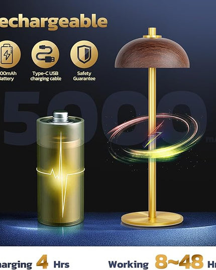 2 Pack Cordless Table Lamp, 5000mAh Portable Rechargeable Table Lamp, 3 Color Stepless Dimming Table Light with Memory Function, for Outdoor, Dinner, Patio, Home, Restaurant.(Wood Grain) - LeafyLoom