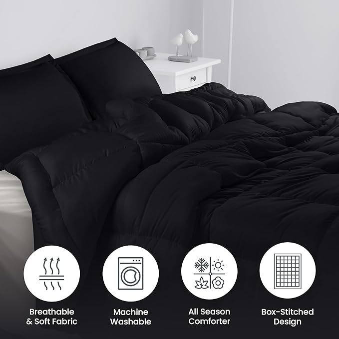 Utopia Bedding King Size Comforter Set with 2 Pillow Shams, Bedding Comforter Sets, Down Alternative Black Comforter, Soft and Comfortable, Machine Washable - LeafyLoom