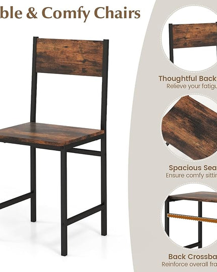 Moccha Dining Table Set for 4, Wooden Kitchen Table with with 2 Chairs and a Long Bench, Modern 4-Piece Dinette with Metal Frame & Storage Rack, Space-Saving Table Set for Dining Room, Rustic Brown - LeafyLoom