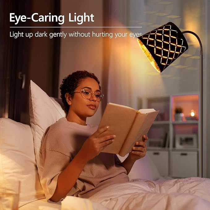 LED Floor Lamp, Standing Lamp for Living Room with Linen Lamp Shade,Adjustable Gooseneck Modern Reading Light,Floor Lamps for Bedroom,Office,Farmhouse,6W LED Bulb Included - LeafyLoom