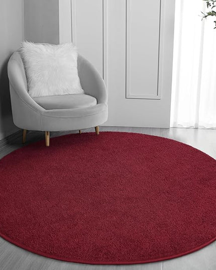 Round Area Rugs for Bedroom Living Room, 4x4 Rose Red Super Soft Comfy Thickened Memory-Foam Indoor Circle Carpets, Modern Aesthetic Minimalist Carpet for Boys Girls Adults Nursery Home Décor - LeafyLoom