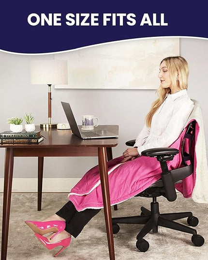 The Original Office Chair Blanket by SnuggleBack; Cozy Comfy Office Desk Chair Wrap Attaches for Convenient Heat and Hands-Free. Stay Warm In The Winter or Summer. Sherpa Fur Lining - LeafyLoom
