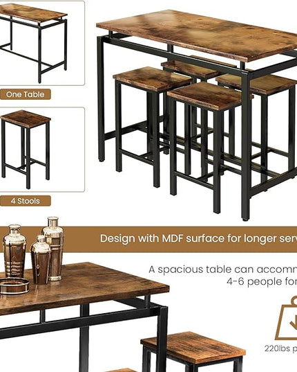 DKLGG Dinner Table Set for 4, Modern Kitchen Table and Chairs for 4 Wooden Top and Adjustable Metal Legs, Small Dining Room Table Set 5 Pieces Compact Design for Small Space - LeafyLoom