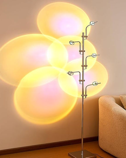 Unique 5 Multi Head Sunset Lamp Projector LED Corner Floor Lamps for Live Ambient Lighting in Living Rooms, Bedrooms, Dining Rooms and Bars Mood Lighting - LeafyLoom
