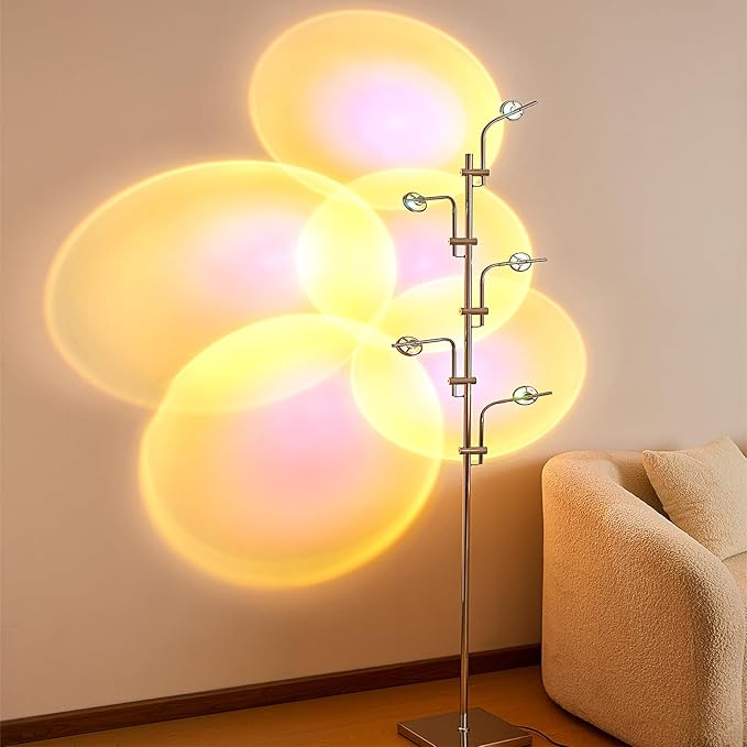 Unique 5 Multi Head Sunset Lamp Projector LED Corner Floor Lamps for Live Ambient Lighting in Living Rooms, Bedrooms, Dining Rooms and Bars Mood Lighting - LeafyLoom
