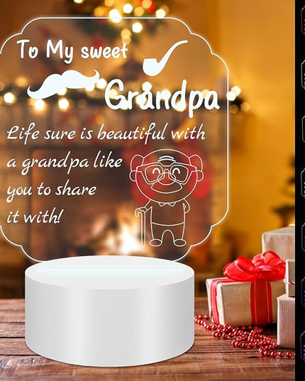 Night Lamp Gifts for Grandpa: Engraved Acrylic LED Rechargeable Night Lamp with 3 Level of Dimming and 10 Color Modes-Grandfather's Birthday Christmas Father's Day Gifts from Grandchildren - LeafyLoom