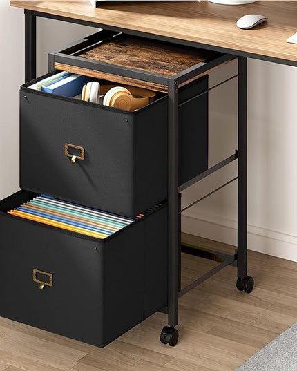 File Cabinet with 2 Drawers, Mobile Filing Cabinet Fits Letter Size or A4, Fabric Vertical File Cabinet on Wheels, File Cabinet for Home Office, Small Under Desk Storage Cabinet, Black - LeafyLoom