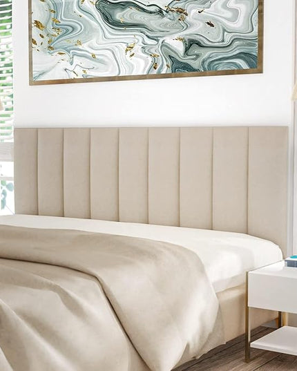 Tbfit Upholstered Wall Mounted Headboard for King Size Bed, Soundproof Peel and Stick Headboards, Tufted Floating Dorm Bed Headboard, Pack of 12 Panels Sized 10” x 24”, Beige - LeafyLoom