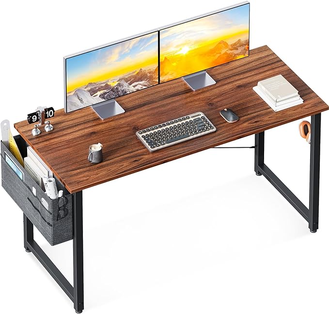 ODK Computer Desk Large Office Desk, 48 Inch Gaming Desk with Storage, Modern PC Desk Work Table with Headphone Hook for Home Office, Deep Brown - LeafyLoom