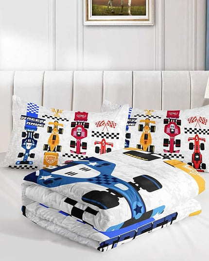 Axolotl Racing Car Comforter Set Twin Size,Colorful Sports Car Bedding Set for Kids Boys Teen Adult,Extreme Speed Race Bedding Sets Car Theme Bedroom Decor with 1 Comforter and 2 Pillowcases - LeafyLoom