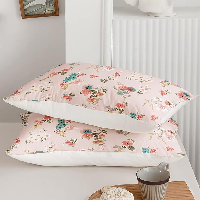 Floral Comforter King Size,Pink Floral Kids Comforter Set,3Pcs Bedding Set Printed Comforter with 2 Pillowcases,Down Alternative,Soft and Lightweight,for All Seasons - LeafyLoom