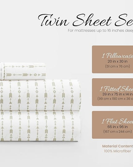Linen Market 3 Piece Twin Bedding Sheet Set (Sage Arrows) - Sleep Better Than Ever with These Ultra-Soft & Cooling Bed Sheets for Your Twin Size Bed - Deep Pocket Fits 16" Mattress - LeafyLoom