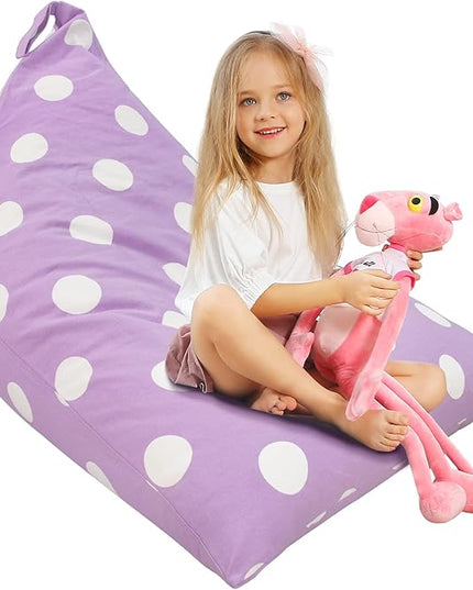 Aubliss Stuffed Animal Storage Bean Bag Chairs Cover, 50"x 35" Extra Large Bean Bags Chair for Kids & Adults, Beanbag Toy Storage for Boys Girls - Premium Cotton Canvas Purple Dot - LeafyLoom