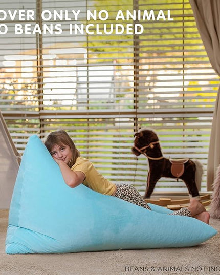 Aubliss Stuffed Animal Storage Bean Bag Chairs Cover, 50"x 35" Extra Large Velvet Bean Bags Chair for Kids & Adults, Ultra Soft Zipper Beanbag Toy Storage for Boys Girls - Blue - LeafyLoom