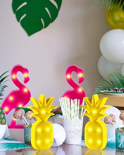 AceList Luau Party Decorations - Flamingos & Pineapple Lights - Tropical Hawaiian Themed Party Supplies - Birthday Decor for Wall, Table, & Centerpieces… - LeafyLoom