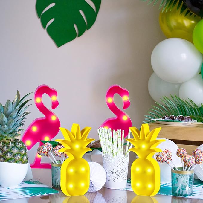 AceList Luau Party Decorations - Flamingos & Pineapple Lights - Tropical Hawaiian Themed Party Supplies - Birthday Decor for Wall, Table, & Centerpieces… - LeafyLoom