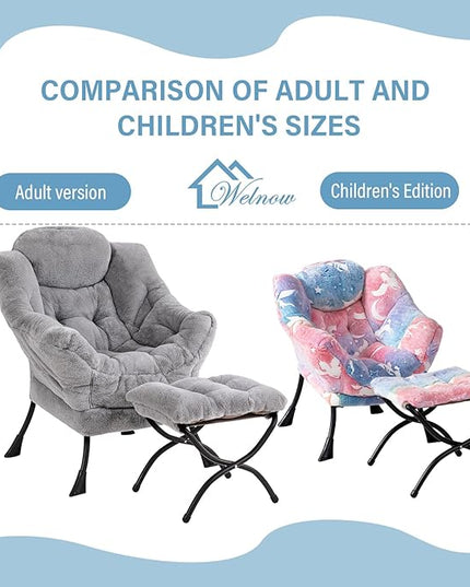 Welnow Toddler Kids Lazy Chair with Ottoman, Glow in The Dark Accent Comfy Lounge Children Armchair Couch with Removable Cover, Detachable Reading Chair with Footrest for Boy or Girl - LeafyLoom