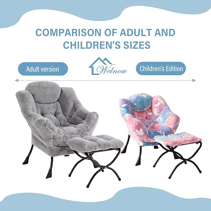 Welnow Toddler Kids Lazy Chair with Ottoman, Glow in The Dark Accent Comfy Lounge Children Armchair Couch with Removable Cover, Detachable Reading Chair with Footrest for Boy or Girl - LeafyLoom
