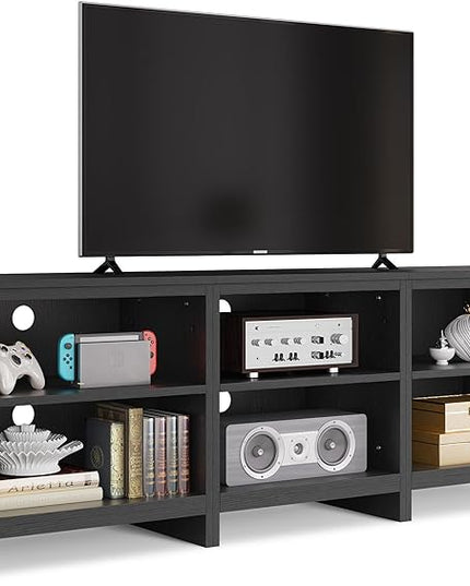 YITAHOME Modern TV Stand for TV up to 80/75/70/65 Inch, Classic Detachable 6 Cubby Media Entertainment Center Console Table with 6 Open Storage Shelves & Cabinets for Living Room, 69'', Black - LeafyLoom