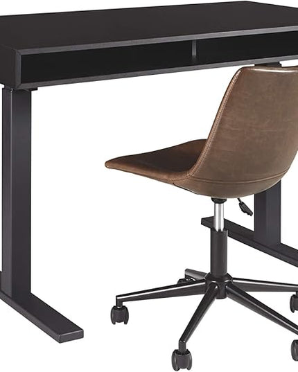Signature Design by Ashley Faux Leather Adjustable Swivel Bucket Seat Home Office Desk Chair, Brown - LeafyLoom