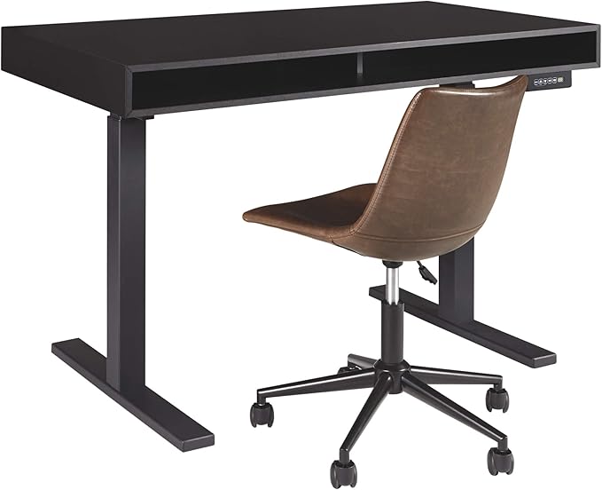 Signature Design by Ashley Faux Leather Adjustable Swivel Bucket Seat Home Office Desk Chair, Brown - LeafyLoom