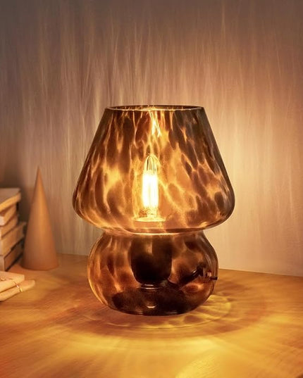 Mushroom Lamp Small Vintage Table Lamp for Bedroom Nightstand, Bedside Lamp Translucent Glass Stepless Dimmable, Murano Aesthetic Home Decor for Living Room Kitchen Mother's Day Gift(Black) - LeafyLoom