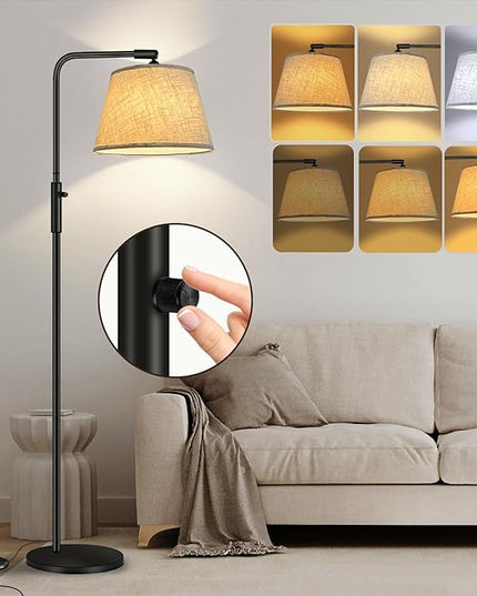 Floor Lamp with 3 Color Temperatures for Living Room Bedroom Office, Arc Modern Standing Lamp Tall Bright Corner Floor Lamp with Shade, Stepless Adjustable 3000K-6500K Colors, 9W LED Bulb - LeafyLoom