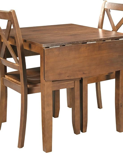NicBex Kitchen Table for 2 Dining Table with Chairs 3-Piece Wood Drop Leaf Breakfast Nook Dining Table Set with 2 X-Back Chairs for Small Places, Farmhouse Style, Brown - LeafyLoom