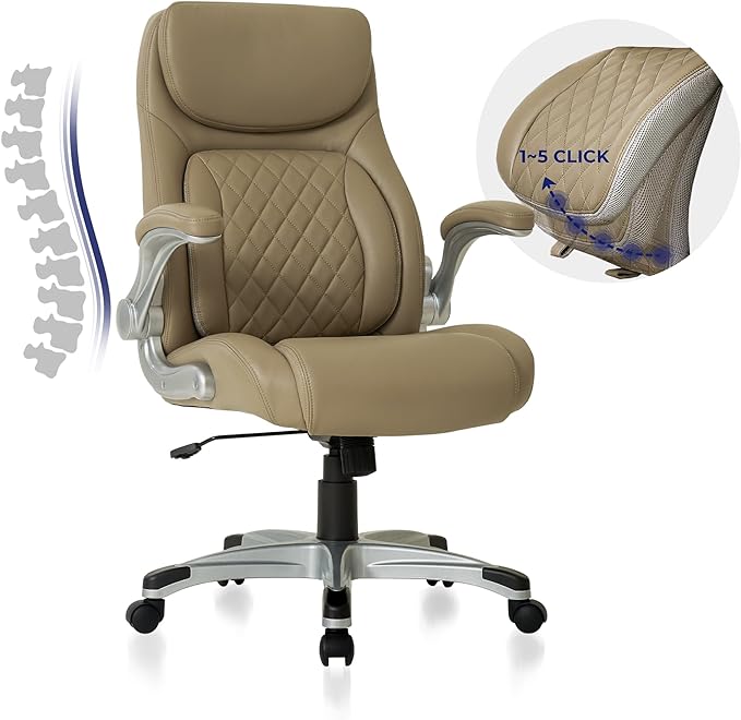 Nouhaus Ergonomic Office Chair Premium Microfiber Leather Adjustable Lumbar Support, Home Desk Gaming Chairs Executive Computer Chair with Adjustable Armrests (Posture,Taupe) - LeafyLoom